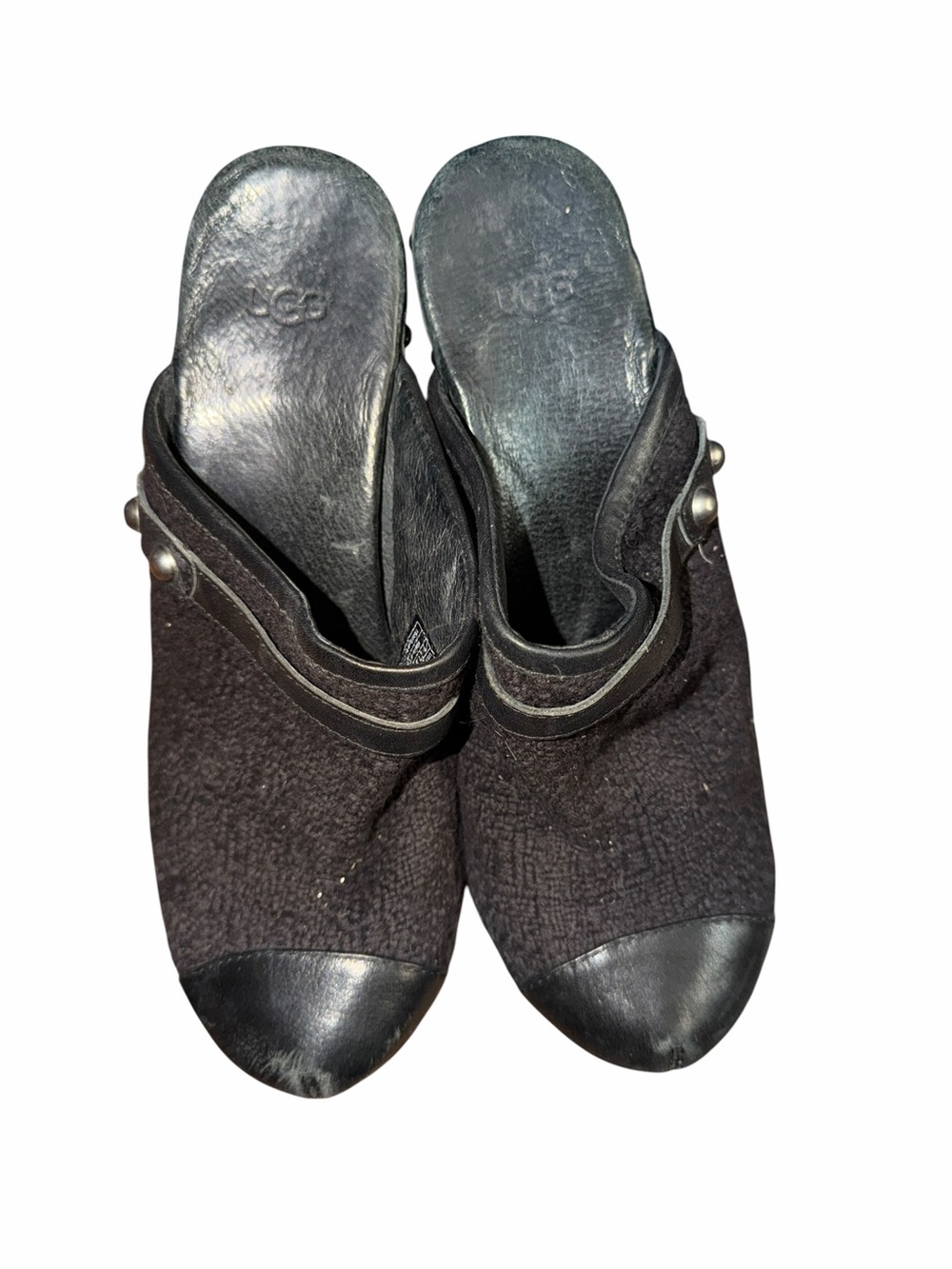 Ugg Black Fabric Leather Trim Slip-On Mule Shoes Size 9